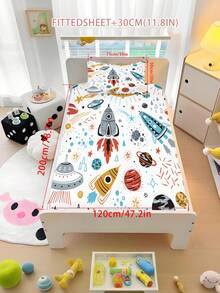 2/3PCS Cartoon Rocket UFO Fitted Sheet Set Soft Breathable Bedding For All Seasons Twin/Full/Queen 100% Polyester Machine Washable - Multicolor - View 13