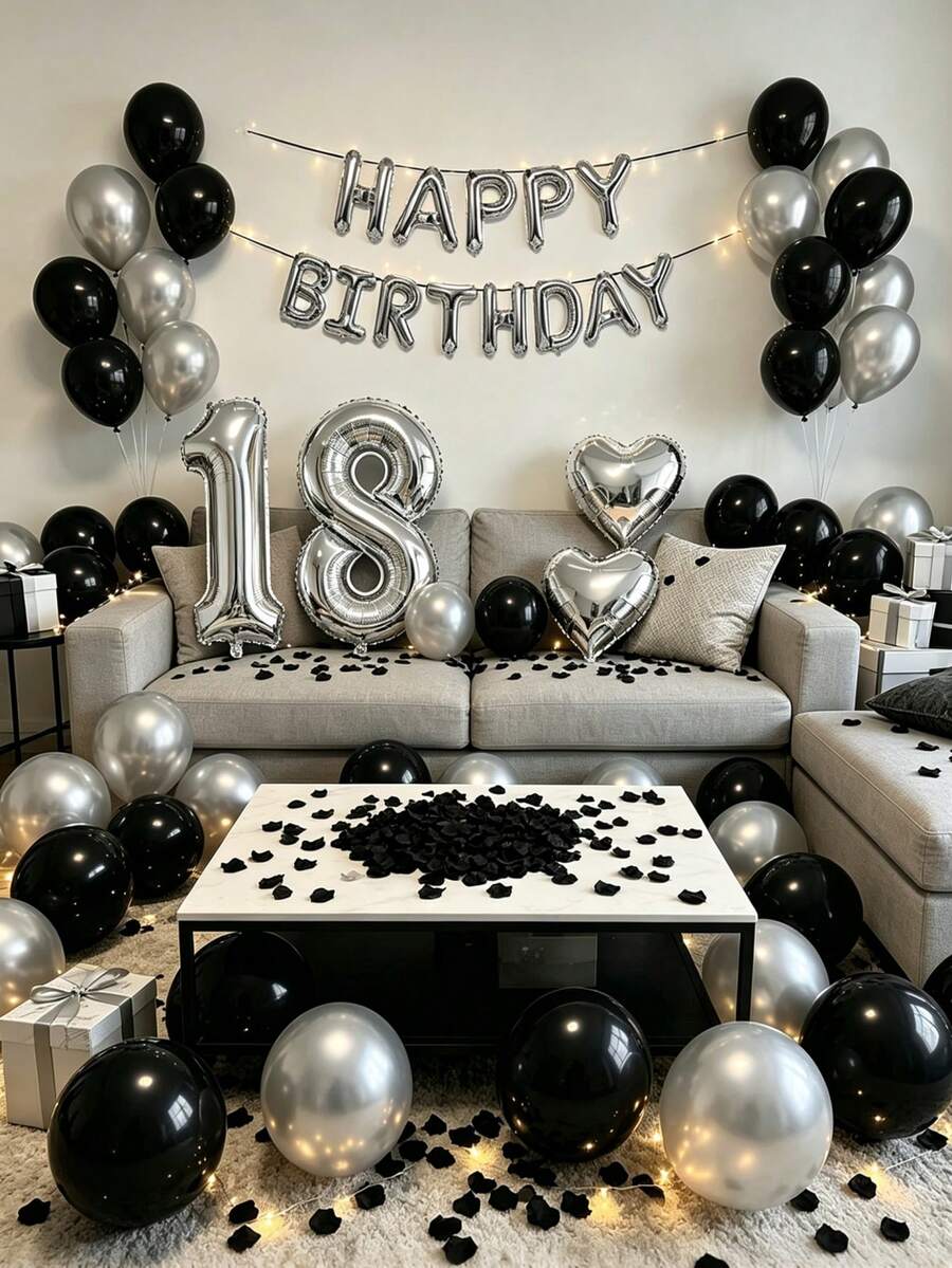 580件黑色與銀色氣球花環生日套裝,40英吋大數字鋁箔氣球,適合男士與女士,16歲生日、18歲生日、20歲生日、21歲生日、25歲生日、30歲生日、35歲生日、45歲生日派對裝飾 - 彩色 - 查看 1