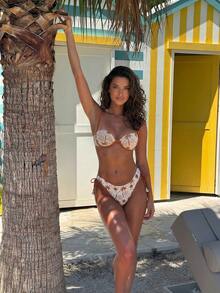 Bikinx Women's Steel Hoop Tropical Print Tassel Tie Bikini Set, Suitable For Summer Beach Vacation - Multicolor - View 2