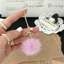 Gentle Style Bow Pearl Mink Fur Ball Bag Charm, Fine Chain Plush Ball Keychain Pendant, Sweet Girl Bag Decoration, Best Friend Birthday Holiday Small Gift - Multicolor - View 8