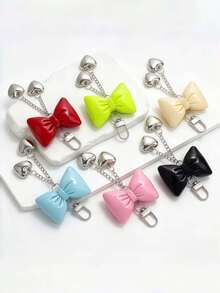 DIY Handmade New Hot-Selling PU Padded Colorful Bow Heart Keychain 1pc, Macaron Style Candy Color Cute Leather Padded 3D Bow Key Pendant, Creative Holiday Gift For Lovers And Friends, Souvenir, Creative Gift For Girlfriend, Holiday Gift, Phone Car Accessory Key Ring, Holiday Creative Small Gift For Giving, Event Gift - Multicolor - View 3