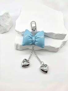 DIY Handmade New Hot-Selling PU Padded Colorful Bow Heart Keychain 1pc, Macaron Style Candy Color Cute Leather Padded 3D Bow Key Pendant, Creative Holiday Gift For Lovers And Friends, Souvenir, Creative Gift For Girlfriend, Holiday Gift, Phone Car Accessory Key Ring, Holiday Creative Small Gift For Giving, Event Gift - Multicolor - View 6
