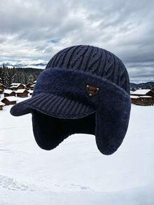 1pc Autumn/Winter Knitted Beanie Hat With Brim, Unisex Ear-Flap Warm Woolen Cap, Fashionable Versatile Pullover Hat For Daily Wear And Travel - Multicolor - View 7