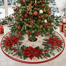 1pc Christmas Wreath Pattern Christmas Tree Skirt, Elegant Color Holiday Decoration, 5 Sizes, Unisex Holiday Gift, Suitable For Home And Party Christmas Decor - Christmas Wreath 4 - View 6