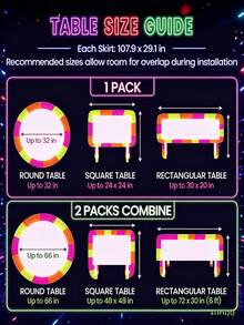 5pcs Fluorescent Glow Party Supplies, 3 Packs Wavy Table Skirt With 2pcs Fluorescent Fixing Tape, UV Black Light Responsive Neon Table Skirt Tablecloth Decoration, Suitable For Halloween, Birthday, Pool Party, Neon Theme Party, Photo Booth Backdrop Decor - View 12