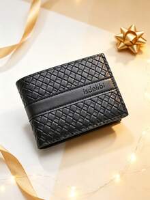 1 buah Dompet Pendek Pria Tekstur Tenun Mewah Hitam, Slot Kartu Ganda, Jendela ID, Dompet Kulit PU Lipat Dua, Dompet Pendek Portabel Kapasitas Besar Minimalis untuk Bisnis, Cocok untuk Perjalanan Sehari-hari dan Acara Bisnis Ringan, Hadiah Liburan - Hitam - View 12