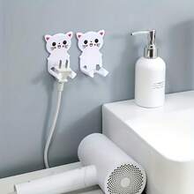 5pcs No-Drill Power Socket Hooks, Cartoon Cat Strong Adhesive Hooks, Kitchen Cat Sticky Hooks, Multi-Function Hooks - Multicolor - View 3