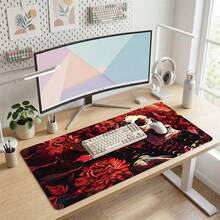 White Skeleton & Red Flower Pattern Gaming Mouse Pad, Non-Slip Rubber Desk Mat, Smooth Glide Surface For PC Laptop Office Home, Gothic Abstract Art Decor, Back To School Supplies - A - View 3