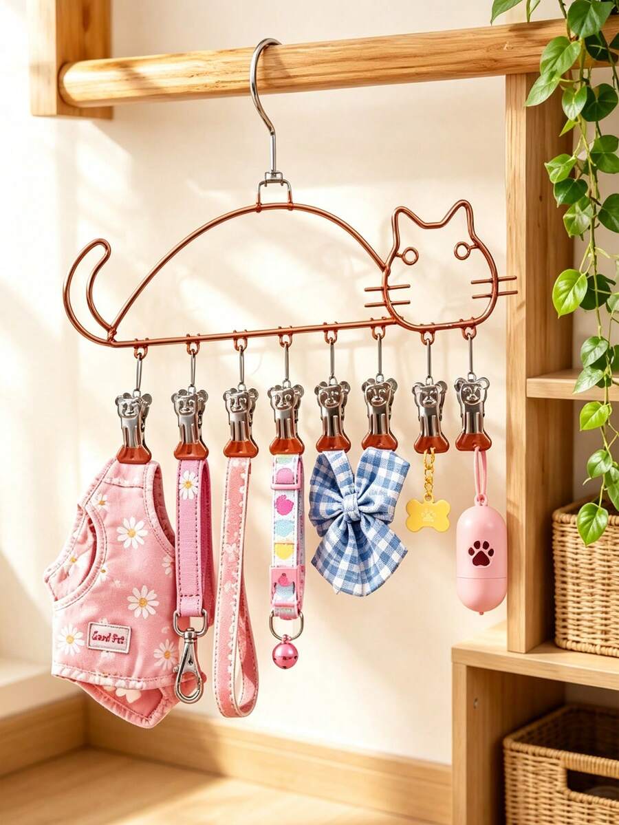 1 buah Rak Jemuran Pakaian Hewan Peliharaan Berbentuk Kucing dengan Klip - Rak Penyimpanan Gantung Multi-Klip, Cocok untuk Pakaian Anjing dan Kucing Kecil, Sweater, Gaun, Syal, Pita, Pajangan Toko Hewan Peliharaan dan Perlengkapan Perawatan di Rumah, Aksesoris Anjing, Perlengkapan Kucing - MultiWarna - View 1