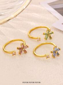 Women's Mini Stainless Steel Star & Moon Ring, 18K Gold Plated Non-Fading Adjustable Open Ring, Gold Color Wedding/Holiday/Daily Accessory, Christmas Gift For Mom/Best Friend - Stars and Moon - View 16