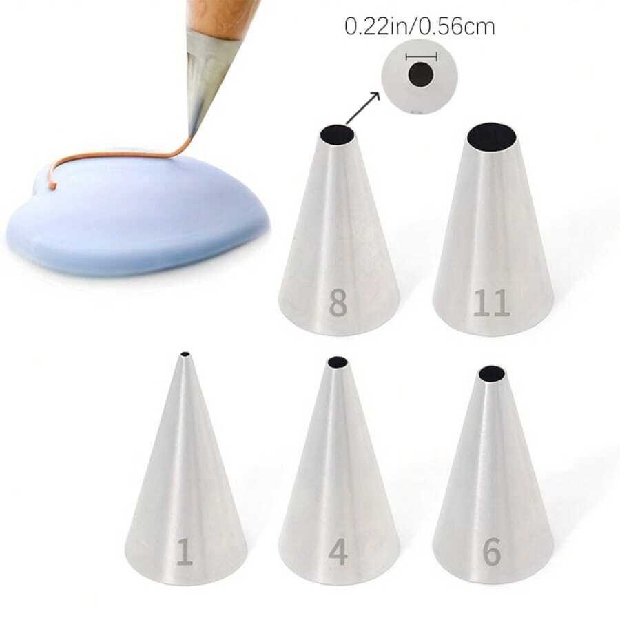 6/12pcs Round Piping Tips Set, Stainless Steel Cream Piping Tips, Used For Decorating Cupcakes And Small Cakes, Cake Lettering Cream Piping Tips, Baking Cookies And Cream Puffs Piping Tips Accessories - Multicolor - View 1