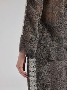 Rich Radi Q's Casual Fashion Women's Lace Layered 2 Pieces Set, Hollow Round Neck Top With Bodycon Skirt, Create A Stylish Look - Brown - View 8