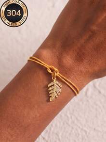 1pc Golden Angel Wing Pendant Double Layer Snake Cord Bracelet, Adjustable Knot Wrist Jewelry For Women - Gold - View 6