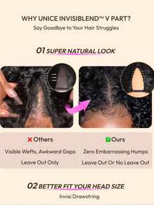 Side Part Curly InvisiBlend™ V Part Drawstring Wig For Natural Hair Match Mixed Curly Minimal Leave-Out Side Part Styling Seamless Glueless Transparent Lace Parting Flexibility Fit All Head Sizes 100% Human Hair Beginner-Friendly Unice Wig - SNatural - View 8