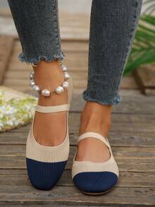 Women's New Single Strap Vintage Minimalist Versatile All-Season Shoes - Beige + Blue - View 6