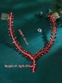 1Pc Fashion Rhinestone Bilateral Hair Comb Women Wedding Bridal Tiara Party Holiday Prom Dress Up Accessories - Red - View 6