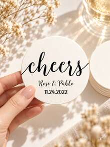 20/50/100/200/300/500pcs Personalized Wedding Paper Coasters, Customizable Name/Date/Text, Suitable For Wedding, Engagement Decoration, Exclusive Tabletop Protection Mat, Can Be Used As Table Setting Drink Holder, Anniversary Supplies - Multicolor - View 9