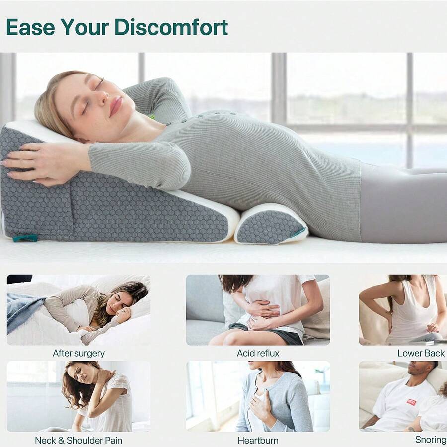 Triangle Wedge Pillow, High-Density Foam Bed Support Cushion, Ergonomic Pillow For Sleeping, Reading & Relaxing, Bedroom & Sofa Use - 1PC Triangular Pillow - Light Gray - Without Small Pillow - View 1