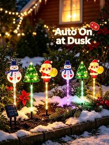 Christmas Solar Stake Lights, Santa Claus Snowman Christmas Tree Shaped LED Yard Lights, 8 Lighting Modes, IP65 Waterproof, Auto On At Dusk, Solar Powered Outdoor Christmas Decoration, Suitable For Garden Lawn Yard Patio - Multicolor - View 5