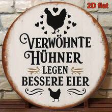 2D Flat, 1pc Vintage French Farmhouse Sign - 8 Inch Round German-French Bilingual Metal Hanging Plaque With Rooster And Hen Silhouette, Suitable For Cafe, Garden Or Countryside (Outdoor Use), Perfect Accent For Room Decor (Random Style) - A - View 6