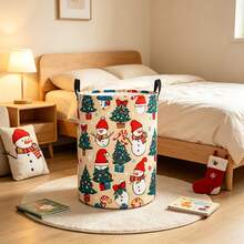 1PC Storage Basket With Cute Christmas Snowman & Christmas Tree Print, Candy Cane Gift Box Pattern, Portable Handles, Suitable For Multi-Purpose Storage Of Clothes And Sundries, Home Decor And Room Decor - Multicolor - View 3