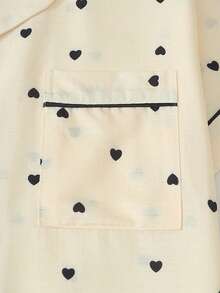 2pcs Women's Comfortable Heart Print Short Sleeve Collared Top And Bow Shorts Pajama Set - Apricot - View 5