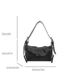 Tas Bahu Kulit Resleting Desain Niche untuk Gadis Keren, Tas Lengan Gaya Vintage Eropa dan Amerika dengan Kantong Resleting, Produk Baru - Hitam - View 8