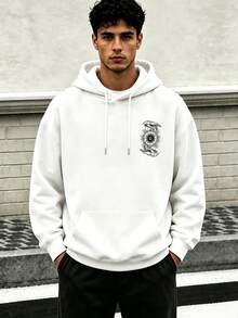 Zrgoth Men's Hooded Sweatshirt, Vintage Line All-Seeing Eye And Palm Print On Back, Long Sleeve Drawstring Streetwear Hoodie - White - View 4
