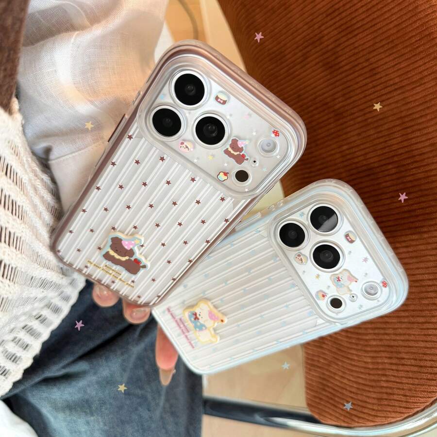 GUCADI Exquisite Puppy Pattern Phone Case, Compatible With Apple 17, 18 PM, 3D Striped Cartoon Design, Full Coverage Protection, Suitable For 15, Soft Shell, Suitable For 16, Cute, Creative, Geometric Pattern, Cartoon Style, Charming, Fresh, Niche Style