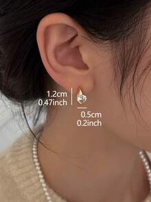 1 Pair Small Fashionable Glass Inlaid Geometric Hoop Earrings Suitable For Women's Daily Commute And Casual Wear - Yellow Gold - View 3