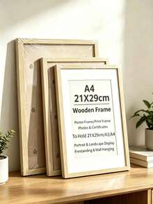 1pc A4 Size Wall-Mounted Photo Frame, Minimalist Style, Lightweight Material, Suitable For Bedroom, Study, Hallway Wall Decoration, A4 Photo Frame - Wood Color - View 7