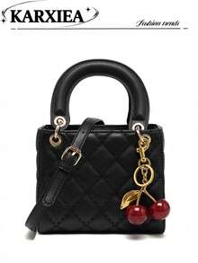 1pc PU Leather Bag, Burgundy, Versatile Quilted Glossy Handbag, Structured Small Bag, Shoulder & Crossbody Bag, Geometric Pattern - Multicolor - View 10