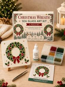 Christmas Sea Glass Mosaic DIY Art Kit, Adult Version, 6 Holiday Designs, 4-Inch Handmade Mosaic Craft Set With Display Stand, Creative Christmas Tabletop Decor, Holiday Gift For Craft Beginners - Multicolor - View 5