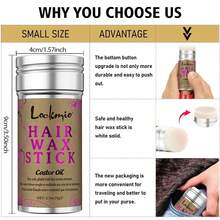 lockmio 75g Hair Styling Smooth Wax Stick, Natural Soft Hair Oil Cream, Long-Lasting Control Frizz Non-Greasy Styling Solid Wax Suitable For Men And Women - L-75g-hair-wax-brush-5pcs - View 5