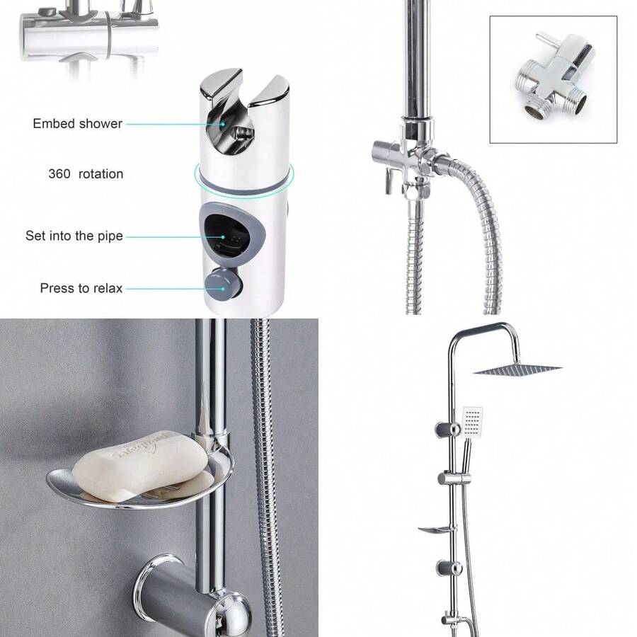 Bathroom Shower Kit Twin Head Square Fixed Head Riser Rail Bath Mixer Tap Set - 26Q-wIN-uK-lYQ-ySFD - View 1
