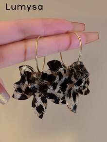 1 Pair Leopard Print Floral Exaggerated Earrings, Suitable For Women's Party, Gathering And Daily Wear, Autumn/Winter - Multicolor - View 2