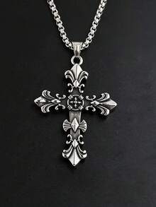 1pc Women's Vintage Gothic Cross Pendant Necklace, Suitable For Daily Wear, Party, Music Festival, Bar - Silver - View 3