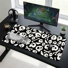 Black Background White Skull And Bone Pattern Gaming Mouse Pad, Anti-Slip Rubber Desktop Mat, Smooth Sliding Surface For PC Laptop Office Home, Gothic Abstract Art Decor, Back To School Supplies - A - View 1