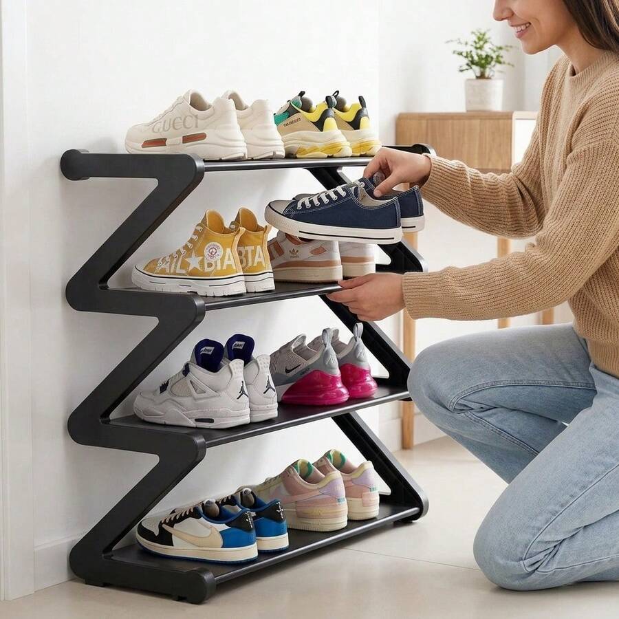 2pcs 4 Tier Z-Shaped Shoe Rack Organizer, Narrow Metal Shoe Shelf For Entryway And Small Spaces, Sturdy 8-12 Pairs Shoe Stand For Closet Floor - Multicolor - View 1