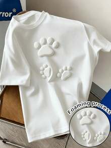 Camiseta de hombre con estampado en relieve - Estilo urbano de Nueva York, cómoda, cuello redondo, tela de moda, diseño llamativo en relieve, camiseta de verano, adecuada para - Blanco - Ver 9