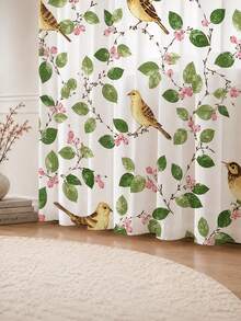 2PCS Bird Berry Branch Print High Density Mesh Sheer Curtains, Light Filtering Rod Pocket - Multicolor - View 6