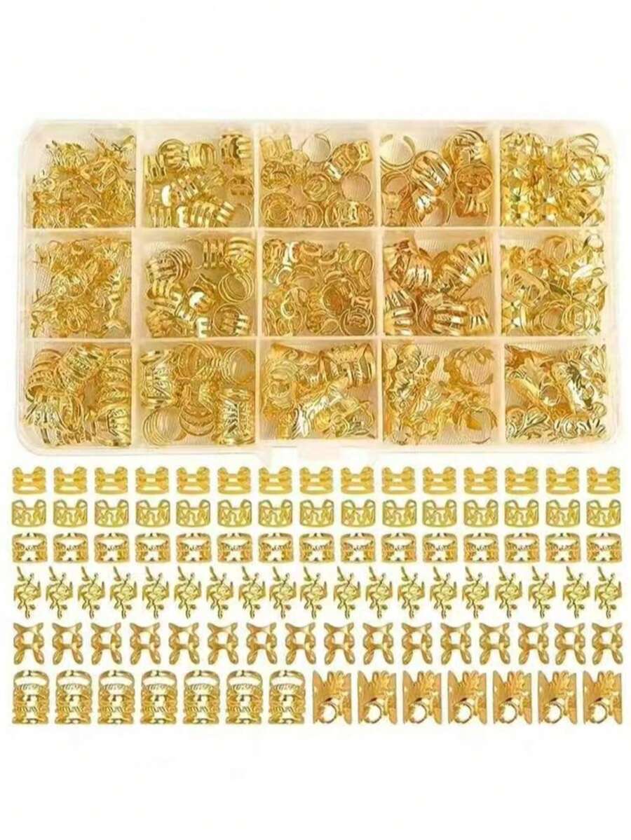 70pcs/Set Hair Beads Hair Rings Braiding Rings Alloy Hair Accessories Suitable For Dreadlocks Adjustable Metal Braiding Hair Jewelry - Gold - View 1