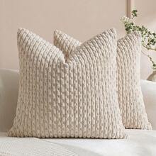 1pc/2pcs Beige Bohemian Striped Throw Pillow Cover (Pillow Insert Not Included), Soft Plush Corduroy Solid Color Decorative Square Pillow Cover, Suitable For Holiday, Sofa, Bedroom, Bed, All Seasons Use. - Beige - View 17