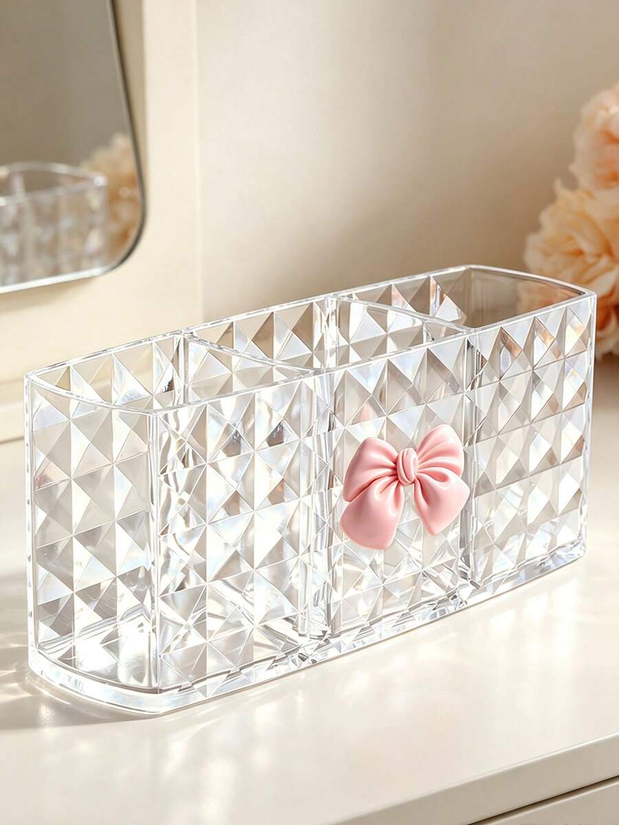 Kotak Penyimpanan Kuas Alis Akrilik Transparan dengan Pita - Organizer Kosmetik, Dengan Kompartemen, Kotak Penyimpanan Kosmetik, Tabung Penyimpanan, Tempat Pena Tiga Sekat, Tempat Pena Akrilik Transparan, Kotak Penyimpanan Kuas Pensil Alis - MultiWarna - View 1