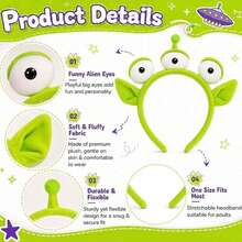 Disney Green Alien Three-Eyed Monster Headband, Cute Humorous Cartoon Cosplay Accessory, Unisex, Suitable For Girls And Women - Headband - View 9