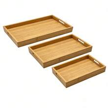 33x22 Cm Bamboo Serving Tray Set (3 Pcs) - 33x22 Cm, 25x37 Cm, 28x40x3.5 Cm, Wood, Rectangular, Breakfast Bed Trays, Random Color - View 4