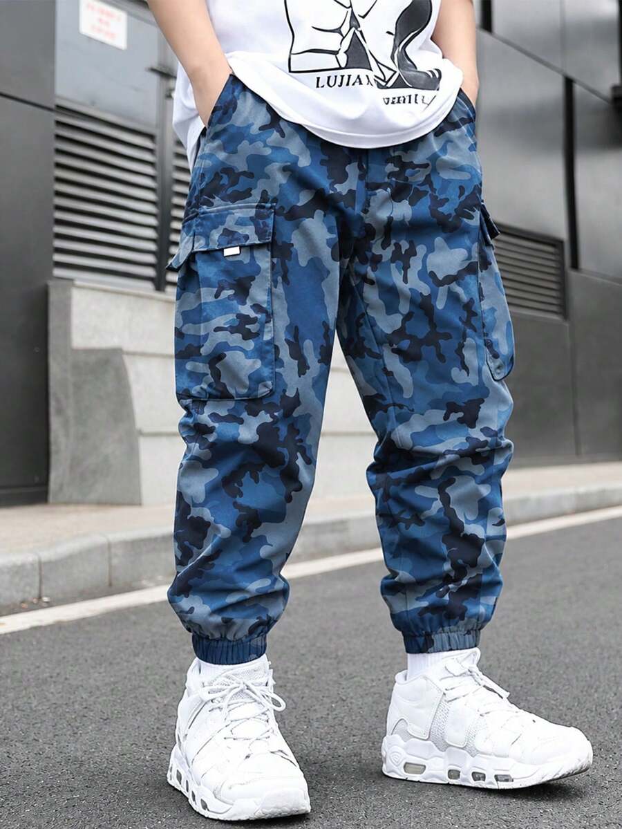 1pc Boys' Hip Hop Casual Outdoor Commute Camouflage Cargo Jogger Pants, Spring/Autumn - Multicolor - View 1