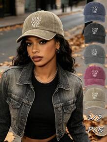 1/2pcs DOG GOT ME Print Washed Baseball Cap,Classic Casual Vintage Soft Adjustable Sun Protection Hat,For Outdoor Sports Daily Wear Party Travel Gift - Multicolor - View 1