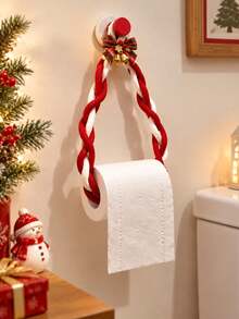 1Psc Wall Mounted Tissue Hanging Rope, Ins Style Non Perforated Roll Paper Holder, Christmas Decorative Tissue Holder. Suitable For Kitchen, Bathroom, Bedroom, And Foyer. Suitable For Home Decorators And Christmas Decoration Crowds. - Multicolor - View 1