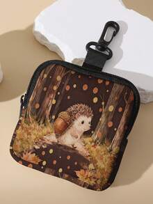 1pc Hedgehog Print Mini Coin Purse,Zipper Closure Small Pouch With Swivel Hook For Earphones Coins Key Small Items,Can Hang On Backpack - Multicolor - View 3